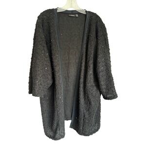 Apt 9 Black Sequin Popcorn Knit Open Front Cardigan Womens Plus Size 3X Longline